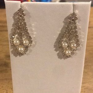 Faux Pearl and Diamond Earrings